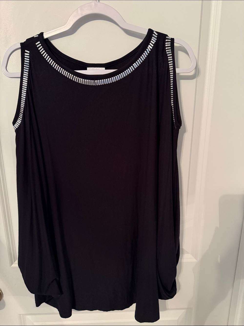 Diane Gilman Black Tank with White Stripe Trim